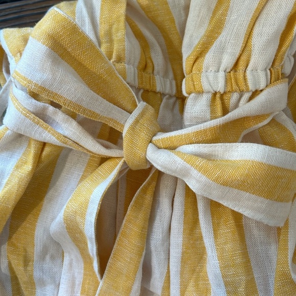 Love Tree Striped Yellow and White Linen Romper - Picture 4 of 4